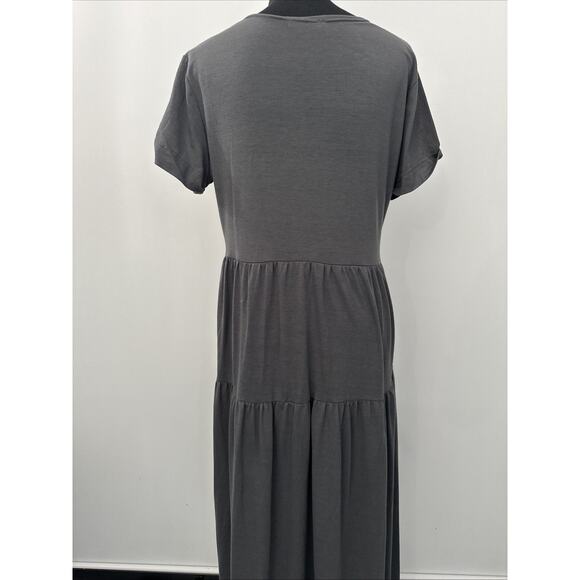 Anna Kaci Large V neck Short Sleeve Flowy Swing Cocktail Work Maxi Dress Gray - Picture 4 of 8